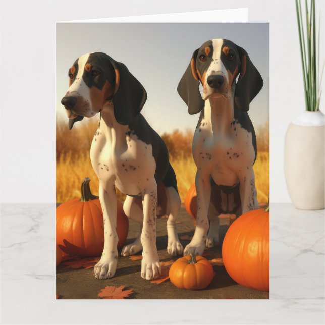 Tarjeta Cachorro Treeing Walker Coonhound Calabaza de Otoñ (Anverso)