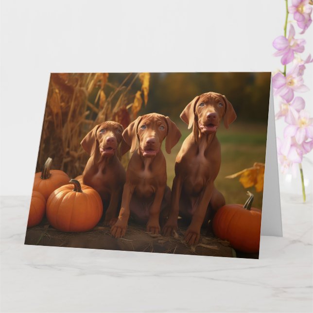 Tarjeta Cachorro Vizsla Delicia de Otoño Calabaza (Orquídea)