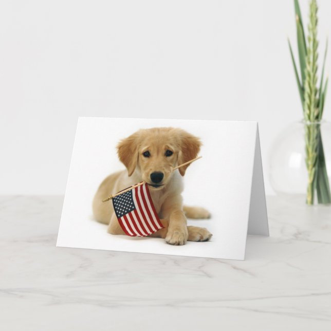 Tarjeta Cachorro y bandera de Golden Retriever (Anverso)