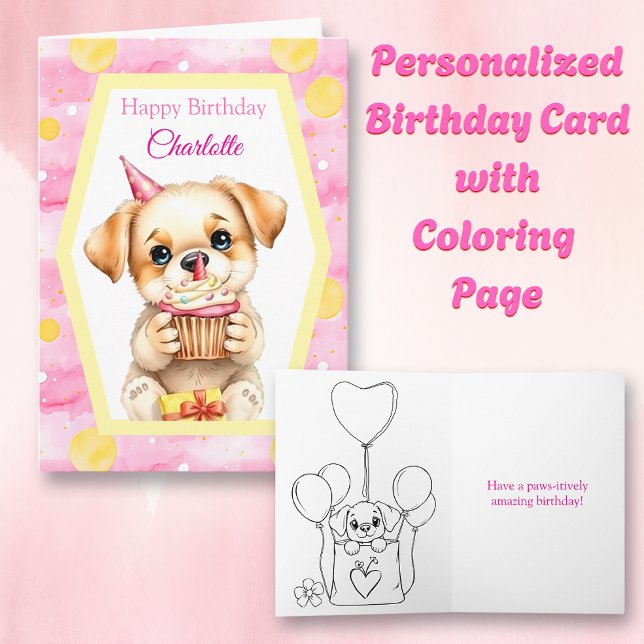 Tarjeta Cachorro y pastel personalizado Feliz cumpleaños (Subido por el creador)