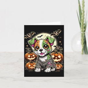 Tarjeta Cachorro Zombie Adorable Con Calabazas Y Murciélag