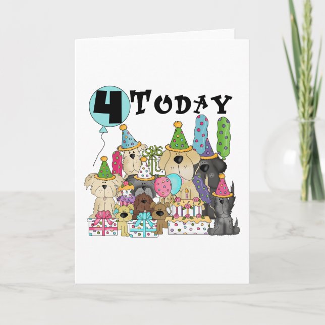 Tarjeta Cachorros 4º cumpleaños Camisetas y regalos (Anverso)