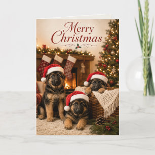Tarjeta Cachorros adorables de pastor alemán Feliz Navidad