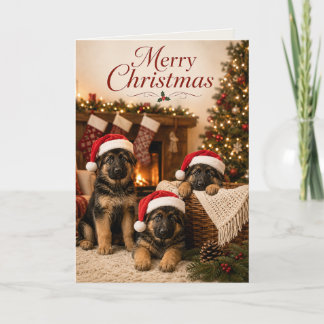 Tarjeta Cachorros adorables de pastor alemán Feliz Navidad