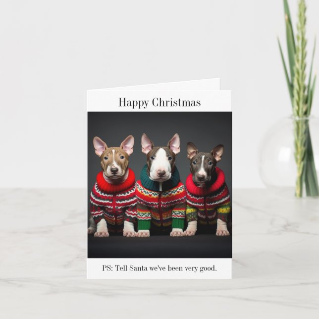 Tarjeta Cachorros de bull terrier en sudorosos Navidades (Anverso)