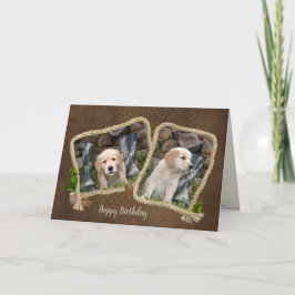 Tarjeta Cachorros de Golden Retriever con marco de cuerda