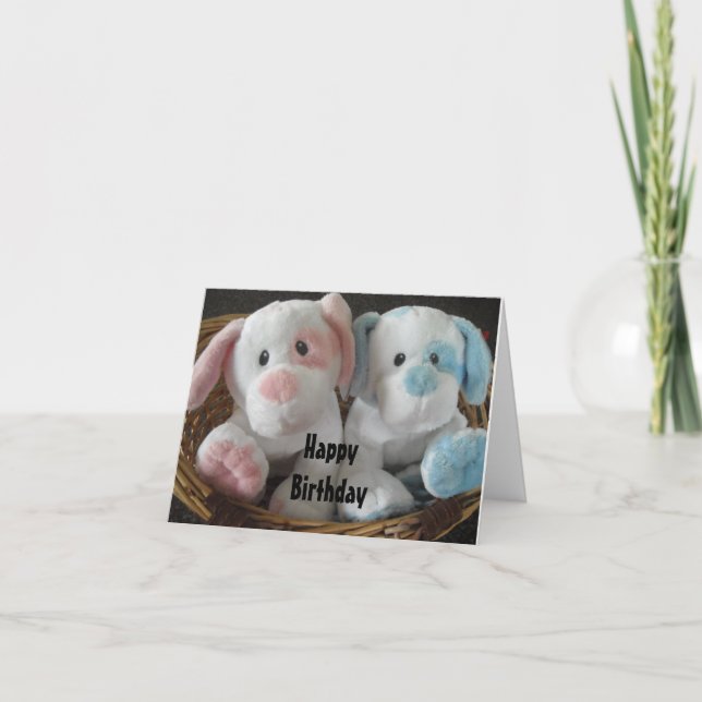 Tarjeta Cachorros en una canasta - Feliz cumpleaños (Anverso)