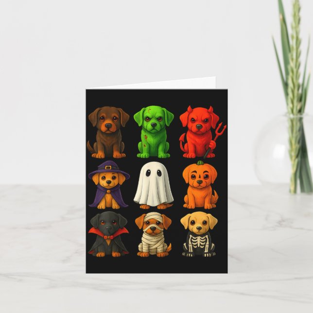 Tarjeta Cachorros labradores negros de Halloween disfrazad (Anverso)