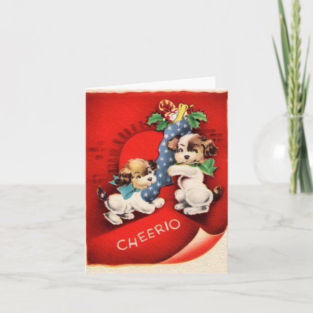 Tarjeta Cachorros Vintage Cheerio Navidad (Anverso)