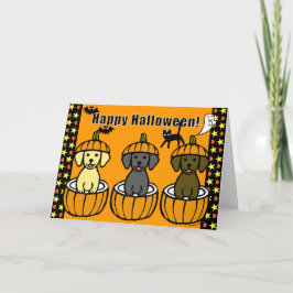 Tarjeta Cachorros y calabazas de Halloween