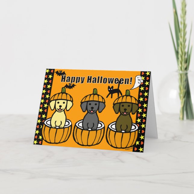 Tarjeta Cachorros y calabazas de Halloween (Anverso)