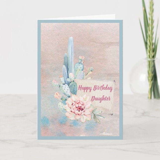 Tarjeta Cactus acuarela feliz cumpleaños de la hija (Anverso)