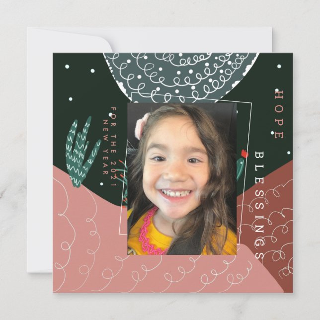 Tarjeta Cactus Botánico Dibujado a Mano para Año Nuevo 202 (Anverso)