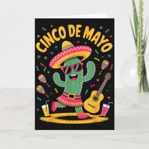 Tarjeta Cactus Cinco De Mayo Sombrero Maracas Música Fiest