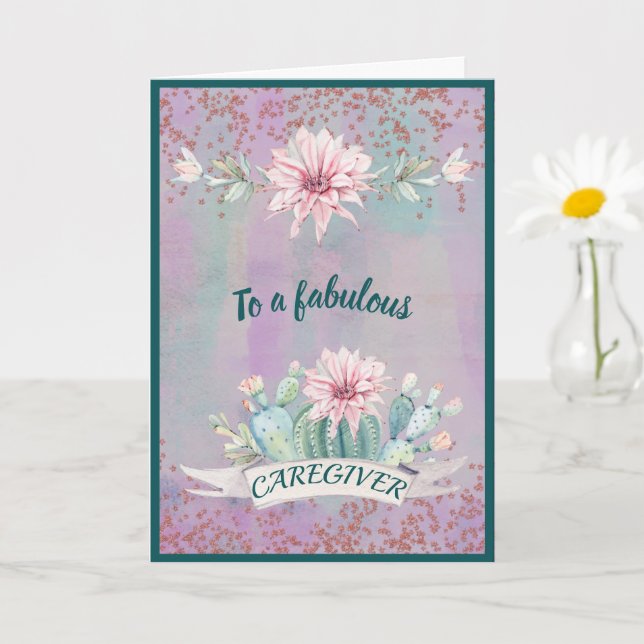 Tarjeta Cactus de acuarela de cuidador (Planta pequeña)
