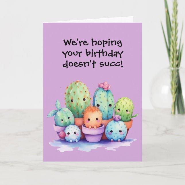 Tarjeta Cactus de cumpleaños con acuarela de grupo (Anverso)