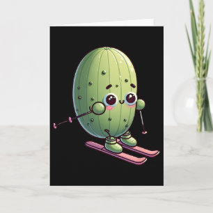 Tarjeta Cactus De Esquí Cute Alpino Nieve Kawaii Dibujos A