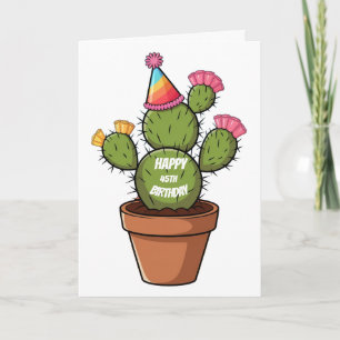 Tarjeta cactus de pera espinosa en la olla usando gorra de