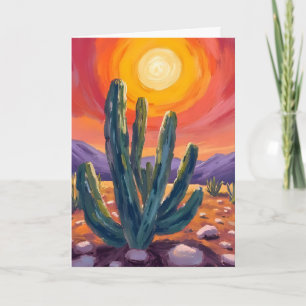 Tarjeta Cactus del Desierto   Pintura de Paisaje Natural a