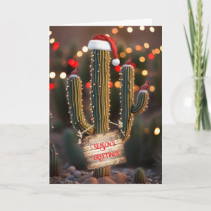 Tarjeta Cactus del Día de Navidad en el Desierto con Cardi