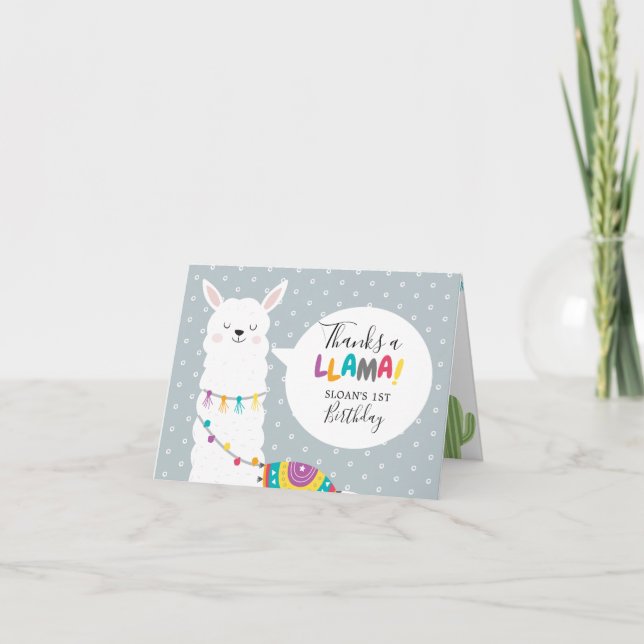 Tarjeta Cactus del Llama Azul Foto Gracias (Anverso)