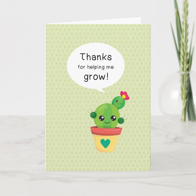 Tarjeta Cactus Divertido y Lindo Gracias por Ayudarme a Cr (Anverso)