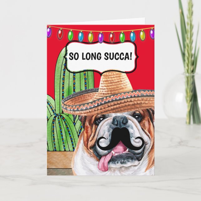 Tarjeta Cactus divertidos tanto tiempo succa perro bulldog (Anverso)
