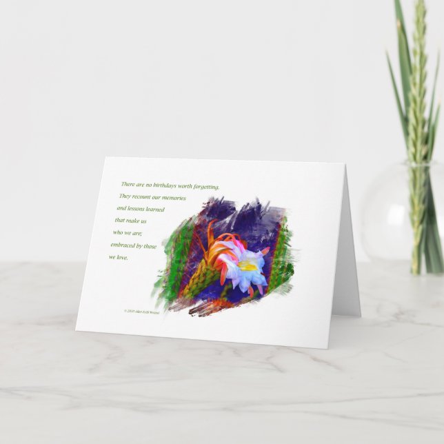 Tarjeta "Cactus Flower At Sunset #105" / "Cumpleaños Are" (Anverso)