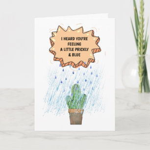 Tarjeta Cactus lindo en la lluvia sintiendo espinoso azul 