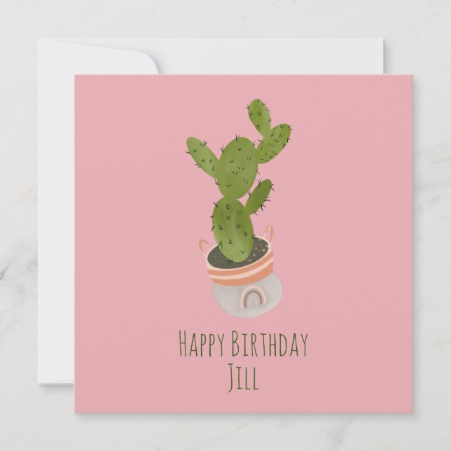 Tarjeta Cactus Plant Rainbow Basket Hand Drawday C (Anverso)