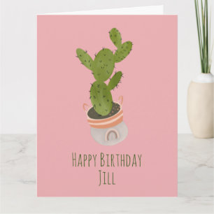 Tarjeta Cactus Plant Rainbow Basket Mano dibujada Cumpleañ