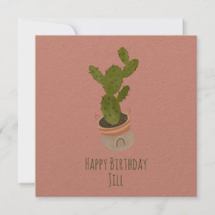 Tarjeta Cactus Planta Canasta Arcoíris Dibujada a Mano Cum
