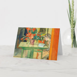 Tarjeta Cactus Rojo Y Lisbeth Leyendo Carl Larsson