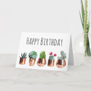 Tarjeta Cactus & Succulens en ollas de oro Rosas Cumpleaño