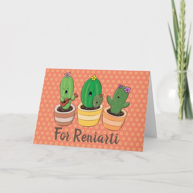 Tarjeta Cactus trío personalizado de canto lindo ilustraci (Anverso)