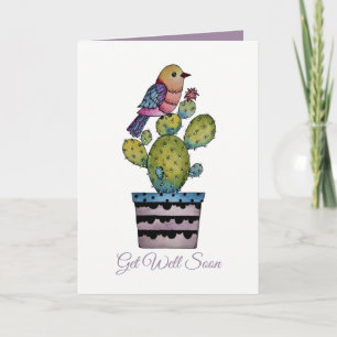 Tarjeta Cactus Y Ave Arcoiris En Acuarela