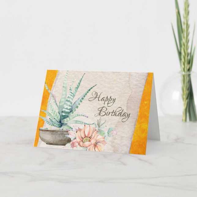 Tarjeta Cactus y Flores: cumpleaños del desierto del Suroe (Anverso)