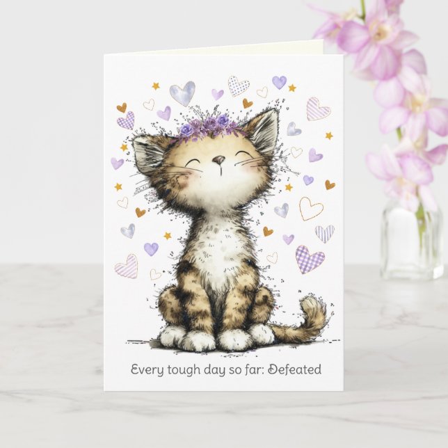 Tarjeta Cada Día Difícil Derrotado, Ánimo Gato Adorable (Orquídea)