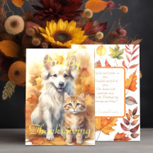 Cae White Collie Dog & Tabby Kitten Acción de Grac