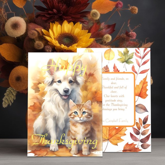 Tarjeta Cae White Collie Dog & Tabby Kitten Acción de Grac (Subido por el creador)