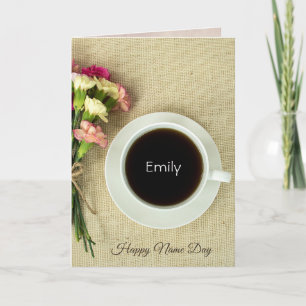 Tarjeta Café con claveles en burlap
