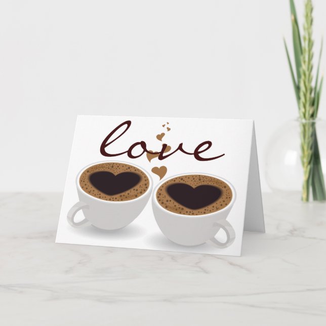 Tarjeta Café con corazones y amor de pareja (Anverso)