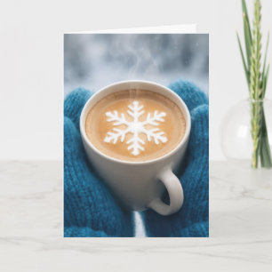 Tarjeta Café de cumpleaños con mitones y copo de nieve