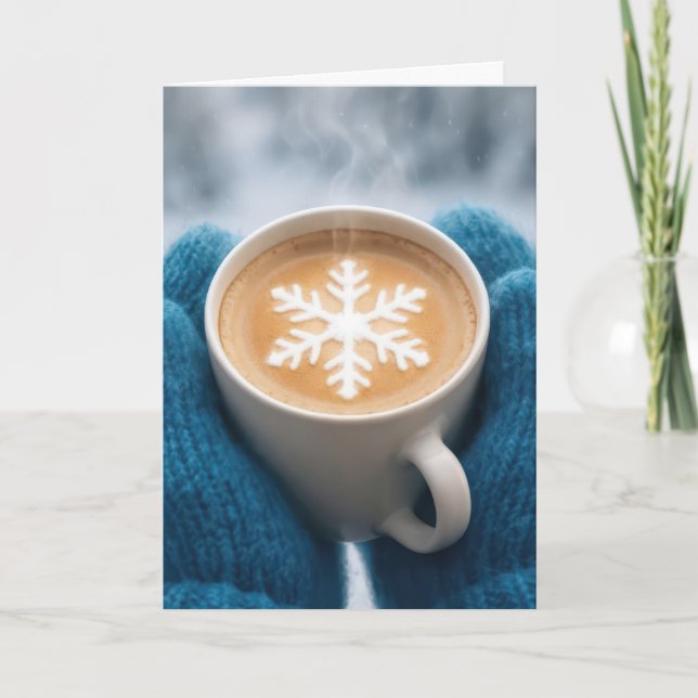 Tarjeta Café de cumpleaños con mitones y copo de nieve (Anverso)