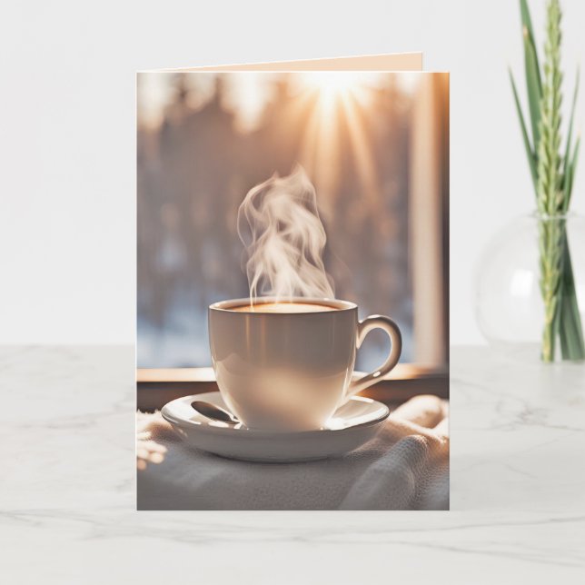 Tarjeta Café De Cumpleaños Por Ventana De Invierno (Anverso)