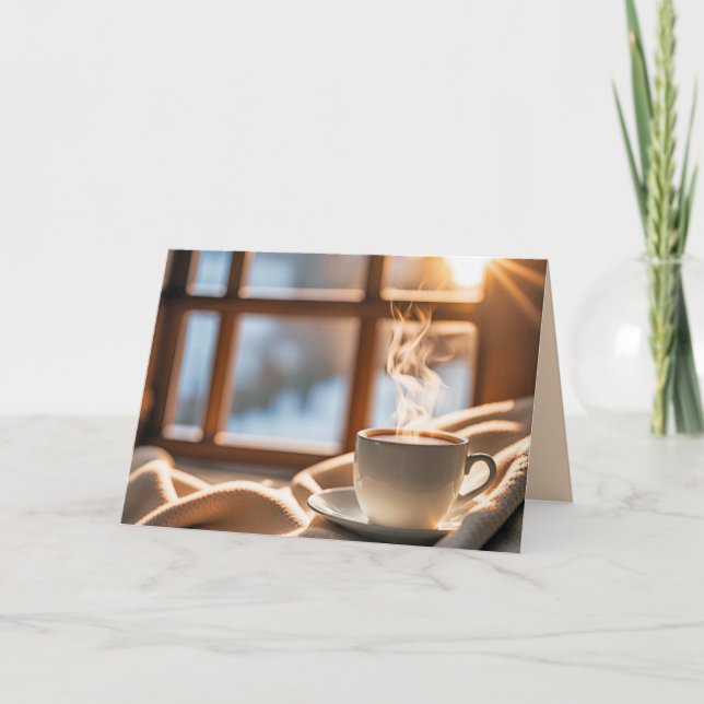 Tarjeta Café De Cumpleaños Por Ventana De Invierno (Anverso)