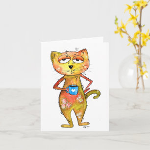 Tarjeta Café de gato tierno y caprichoso
