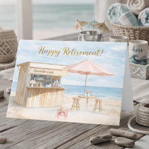 Tarjeta Café de la costa Azul Acuarela Feliz Jubilación