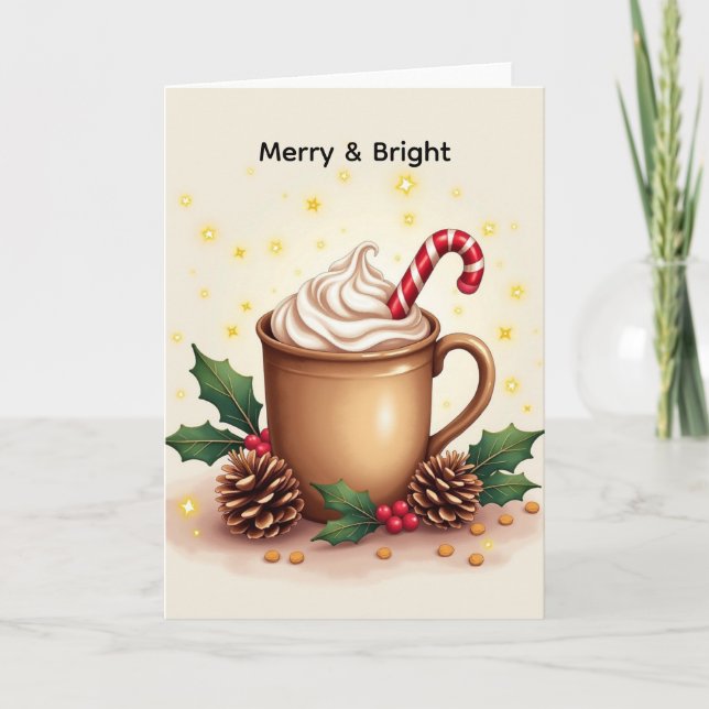 Tarjeta Café de Navidad Alegre y Brillante (Anverso)