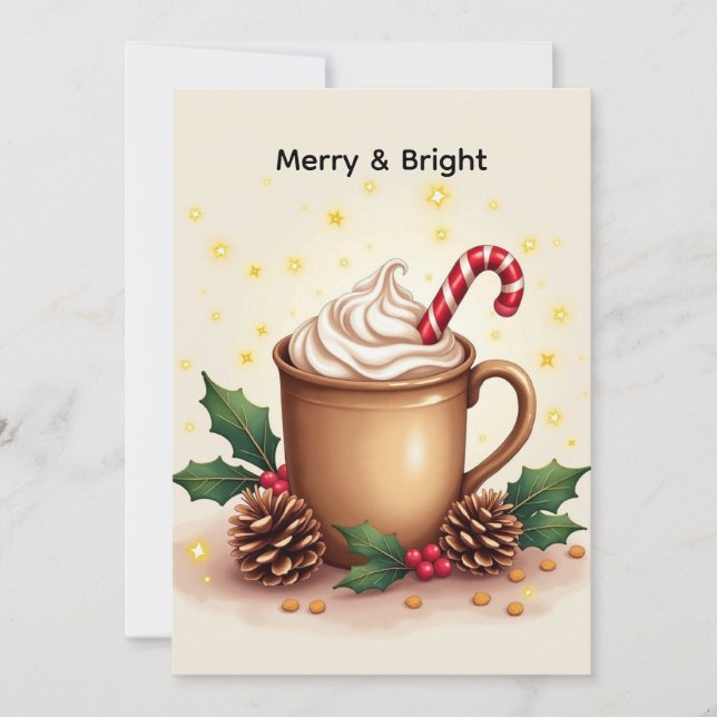 Tarjeta Café de Navidad Alegre y Brillante (Anverso)